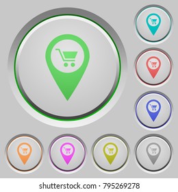 Department store GPS map location color icons on sunk push buttons