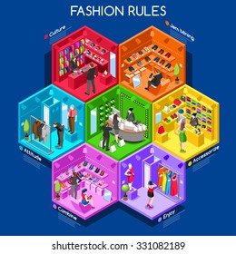 Department Store Interior. Isometric building Flat Retail Shopping Department. 3D Isometric Fashion People Business Dressing Store Room.Fashion Clothing Shoes Shopping Fashion Infographic Vector Image