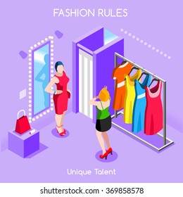 Department Store Interior. Isometric Flat Retail Shopping Department. 3D Isometric Fashion People Business Dressing Store Room.Fashion Clothing Shoes Shopping Fashion Infographic Vector Image.