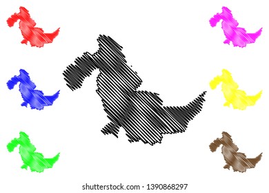 Department of Ucayali  (Republic of Peru, Regions of Peru) map vector illustration, scribble sketch Ucayali map