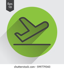 Departure Of Airplane In Circle. Simple Flat Icon Of Departure Flight. Vector Illustration