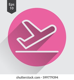 Departure Of Airplane In Circle. Simple Flat Icon Of Departure Flight. Vector Illustration