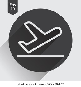 Departure Of Airplane In Circle. Simple Flat Icon Of Departure Flight. Vector Illustration