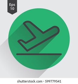 Departure Of Airplane In Circle. Simple Flat Icon Of Departure Flight. Vector Illustration