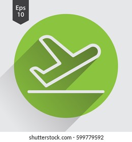 Departure Of Airplane In Circle. Simple Flat Icon Of Departure Flight. Vector Illustration