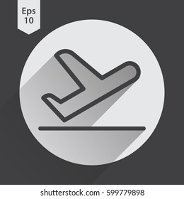 Departure Of Airplane In Circle. Simple Flat Icon Of Departure Flight. Vector Illustration