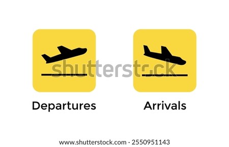 Departure and arrival airplane icon in flat design. Plane take off and landing sign symbol
