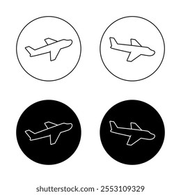 Departure and arrival airplane outline icon on black circle