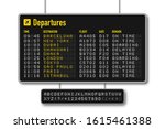 Departure and arrival board, airline scoreboard with digital led letters. Flight information display system in airport. Airport style alphabet with numbers. Vector