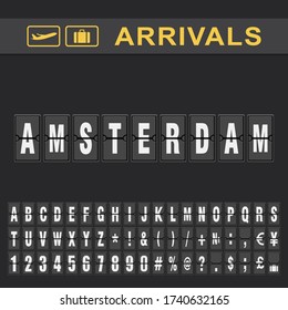 Departure and Arrival sign at Amsterdam Airport Stock