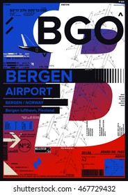 Departure and Arrival sign at Bergen Airport / Norway / Stock Vector Illustration