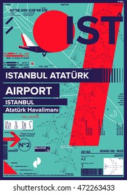 Departure and Arrival sign at Istanbul Ataturk Airport / TURKEY  Stock Vector Illustration