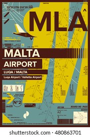 Departure and Arrival sign at Malta Airport Stock Vector Illustration