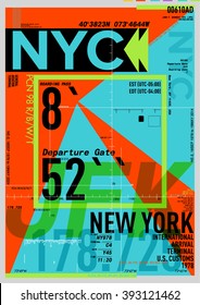 Departure and Arrival sign at New York City Airport Stock Vector Illustration: T-Shirt Design / Print Design