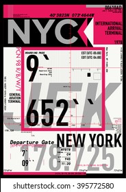 Departure and Arrival sign at New York City Airport Stock Vector Illustration: T-Shirt Design / Print Design