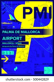 Departure and Arrival sign at Palma De Mallorca Airport Stock Vector Illustration