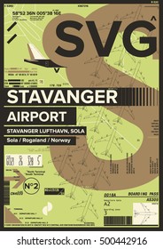 Departure and Arrival sign at Stavanger Airport Stock Vector Illustration