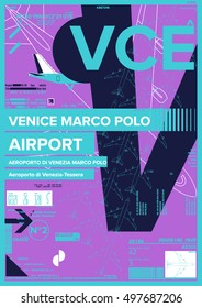 Departure and Arrival sign at Venice Marco Polo Airport Stock Vector Illustration