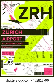 Departure and Arrival sign at Zurich Airport Stock Vector Illustration