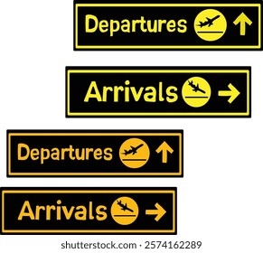 departure arrivals set vector illustration. Good for banner, poster, greeting card, party card, invitation, template, advertising, campaign, and social media.