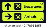 departure and arrivals sign board in airport isolated. Airport board airline sign.