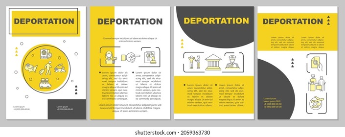 Departure brochure template. Official removal from country. Flyer, booklet, leaflet print, cover design with linear icons. Vector layouts for presentation, annual reports, advertisement pages