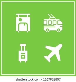 departure icon. 4 departure vector set. trolleybus, luggage, suitcase and plane icons for web and design about departure theme