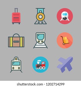 departure icon set. vector set about packs, train, suitcase and flight icons set.