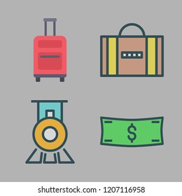 departure icon set. vector set about train, money id and suitcase icons set.