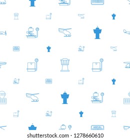 departure icons pattern seamless white background. Included editable line helicopter, airport tower, arrival table, lugagge weight, luggage weight icons. departure icons for web and mobile.