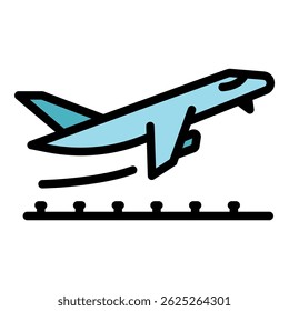 Departure plane icon. Outline departure plane vector icon color flat isolated
