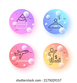 Departure plane, Seo statistics and Interview minimal line icons. 3d spheres or balls buttons. Ice cream icons. For web, application, printing. Airport transport, Analytics chart, Job meeting. Vector