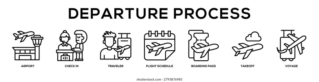 Departure Process web banner icon illustration concept