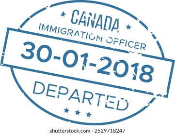 Un sello de salida con la fecha 30 de enero de 2018 marca la salida de una persona de Canadá procesada por un oficial de inmigración que muestra autorización oficial.