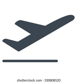 Departure vector icon. Style is flat smooth blue symbol, rounded angles, white background.