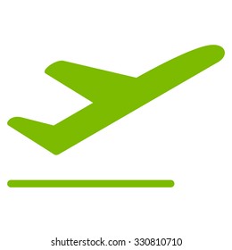 Departure vector icon. Style is flat eco green symbol, rounded angles, white background.