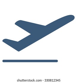 Departure vector icon. Style is flat blue symbol, rounded angles, white background.