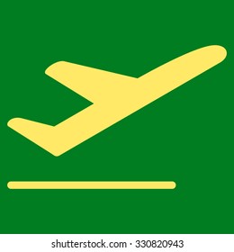 Departure vector icon. Style is flat yellow symbol, rounded angles, green background.