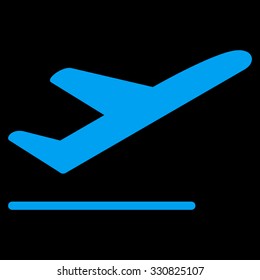 Departure vector icon. Style is flat blue symbol, rounded angles, black background.