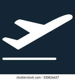 Abfahrt Vektorillustration Symbol. Der Stil ist ein weißes, flaches Symbol, abgerundete Winkel, dunkelblauer Hintergrund.