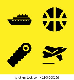 departures, basketball, ship and sleeping bag vector icon set. Sample icons set for web and graphic design