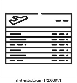 Departures Board Black Line Icon. Board In The Airport With Current Status Of Flights. Pictogram For Web Page, Mobile App, Promo. UI UX GUI Design Element. Editable Stroke.