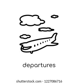 Departures icon. Trendy modern flat linear vector Departures icon on white background from thin line Architecture and Travel collection, editable outline stroke vector illustration