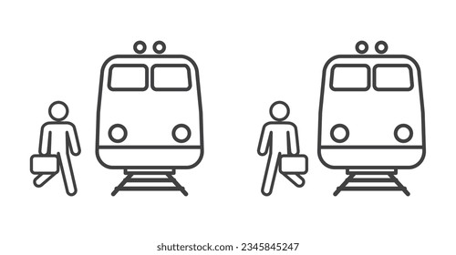 Departures train and arivvals icon, Train station information board icon in thin line style, modern train station facilities vector illustration.