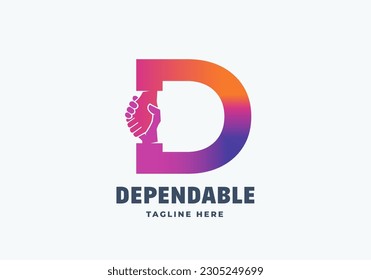 Dependable Employee Cooperation Abstract Vector Logo Template. Handshake Incorporated in Letter D Creative Concept. Isolated