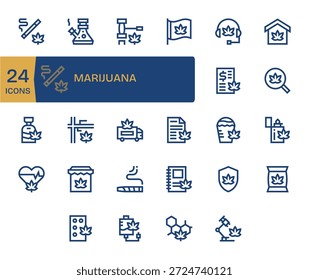 Ein zuverlässiges Paket von 24 Bold Line Icons, die auf Marihuana ausgerichtet sind und für Klarheit in der Benutzeroberfläche geschaffen wurden.