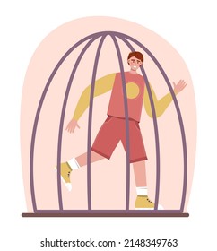 Dependence or addiction concept. Character struggling with fear, influence, control and manipulation. Concept of escaping from attachement, ballast.