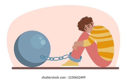 Dependence or addiction concept. Character struggling with fear, influence, control and manipulation. Concept of escaping from attachement, ballast.