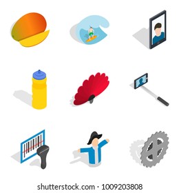 Dependence icons set. Isometric set of 9 dependence vector icons for web isolated on white background