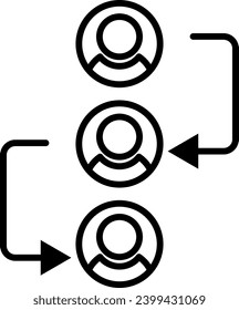 Dependencies icon. dependable hierarchy order or promotion and step to peer people connection or link symbol logo sign. pyramid leadership or head role or position in company organization vector mark